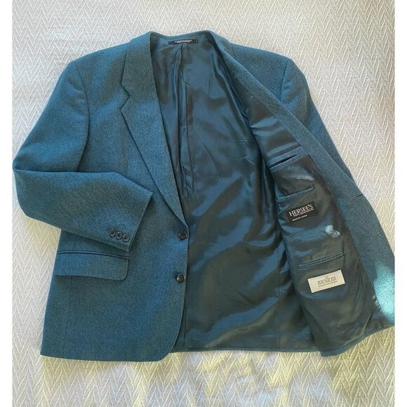 Baumler Mens Lambswool Herringbone Blazer Sport Coat Teal Blue Sz L Austria Made - Picture 6 of 15